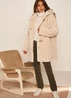 Manteau Mi-Long En Fausse Fourrure Sable Mia Sud Express