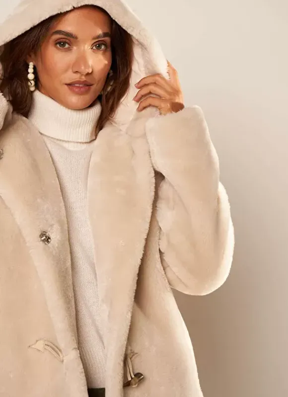 Manteau Mi-Long En Fausse Fourrure Sable Mia Sud Express