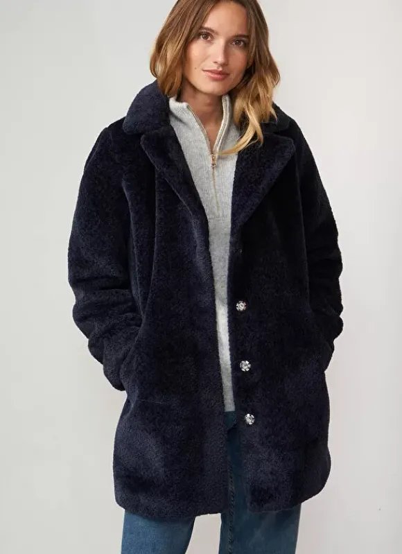 Manteau Mi-Long En Fausse Fourrure Marine Mampini Sud Express