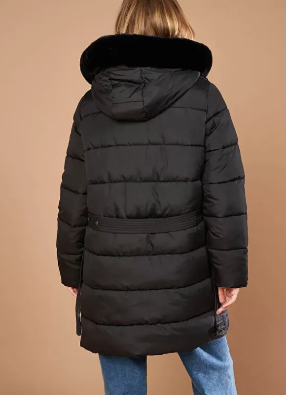 Parka A Capuche Manches Longues Noir Vokita Sud Express