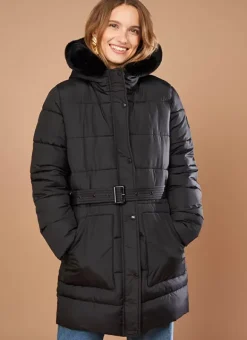Parka A Capuche Manches Longues Noir Vokita Sud Express