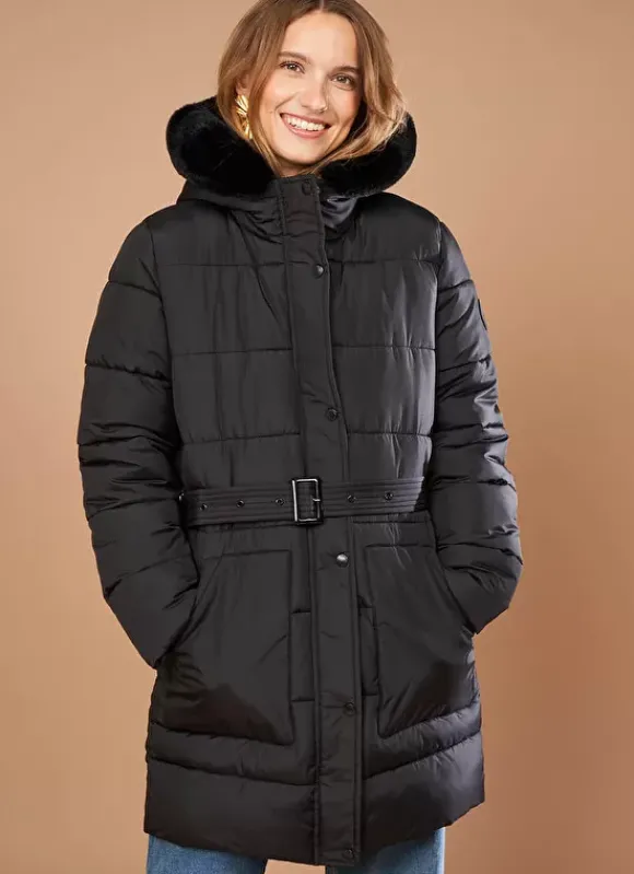 Parka A Capuche Manches Longues Noir Vokita Sud Express