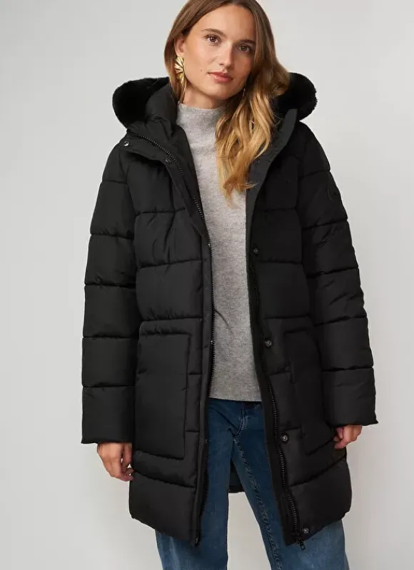 Parka A Capuche Manches Longues Noir Vokita Sud Express