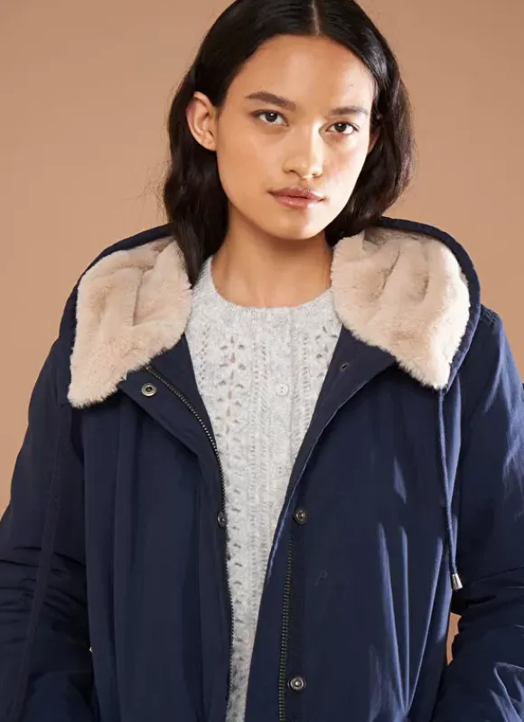 Parka Mi-Longue A Capuche Bleu Velane Sud Express