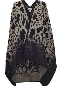 Poncho En Maille Imprime Leopard Bleu Emiliana Sud Express