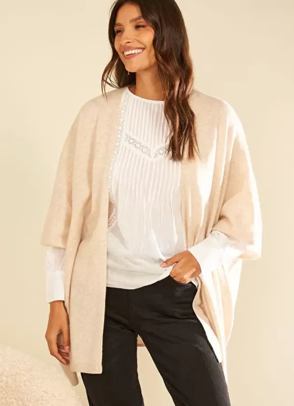 Poncho Long Et Ouvert Pur Cachemire Beige Chine Gwenaelle Sud Express