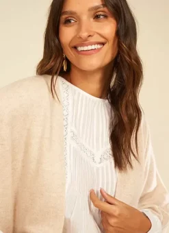 Poncho Long Et Ouvert Pur Cachemire Beige Chine Gwenaelle Sud Express