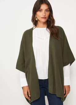 Poncho Long Et Ouvert Pur Cachemire Kaki Gwenaelle Sud Express