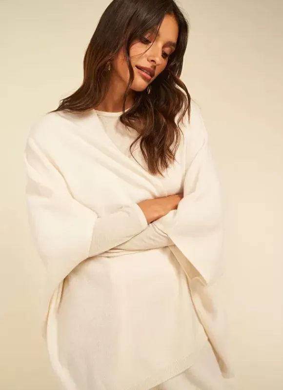 Poncho Long Et Ouvert Pur Cachemire Milk Gwenaelle Sud Express