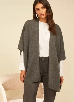 Poncho Long Et Ouvert Pur Cachemire Gris Chine Gwenaelle Sud Express