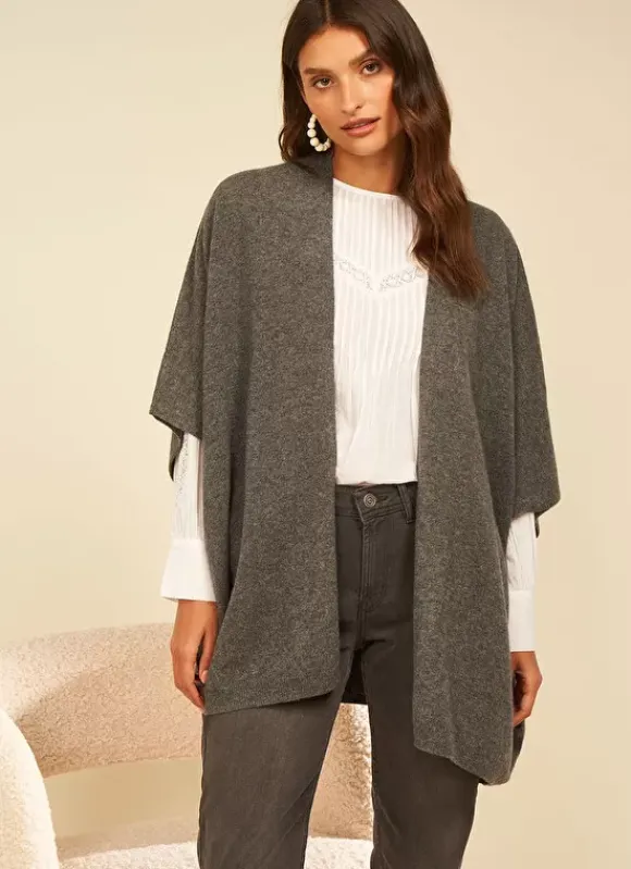 Poncho Long Et Ouvert Pur Cachemire Gris Chine Gwenaelle Sud Express