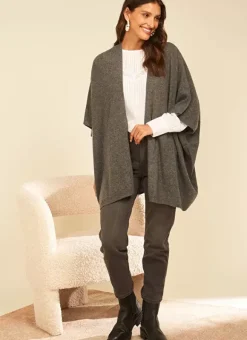 Poncho Long Et Ouvert Pur Cachemire Gris Chine Gwenaelle Sud Express