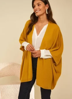 Poncho Long Et Ouvert Pur Cachemire Safran Gwenaelle Sud Express