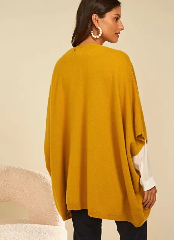 Poncho Long Et Ouvert Pur Cachemire Safran Gwenaelle Sud Express
