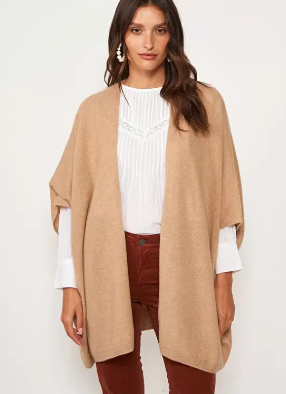 Poncho Long Et Ouvert Pur Cachemire Camel Gwenaelle Sud Express