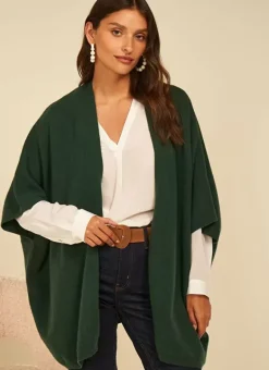 Poncho Long Et Ouvert Pur Cachemire Basilic Gwenaelle Sud Express