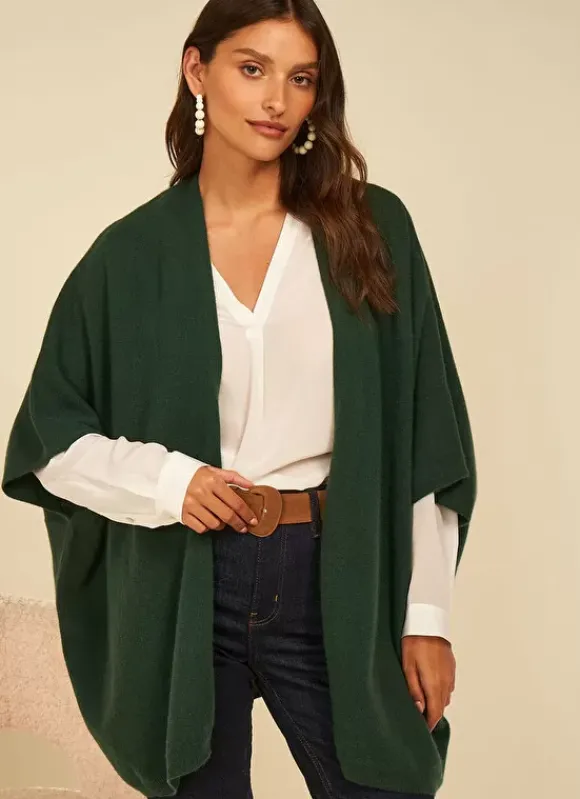 Poncho Long Et Ouvert Pur Cachemire Basilic Gwenaelle Sud Express