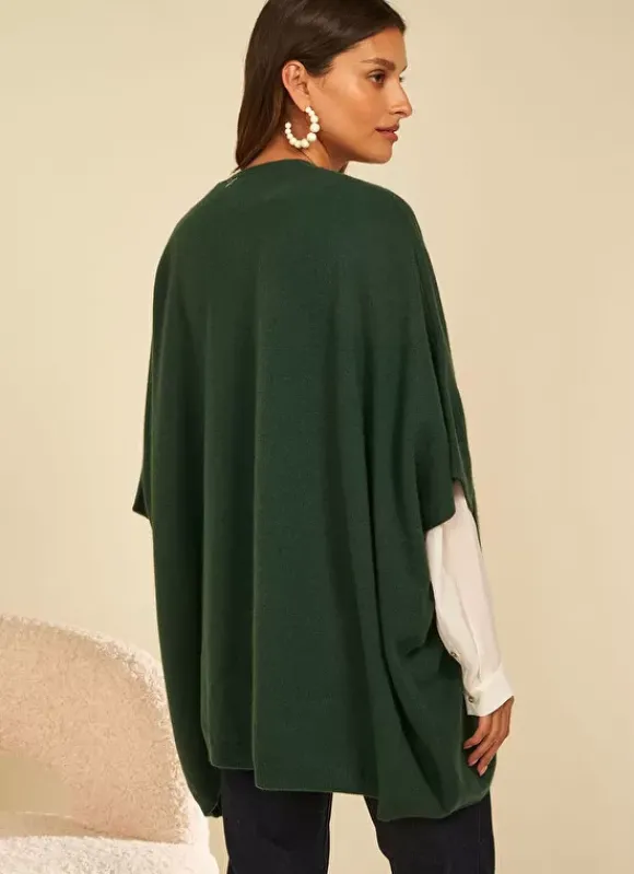 Poncho Long Et Ouvert Pur Cachemire Basilic Gwenaelle Sud Express