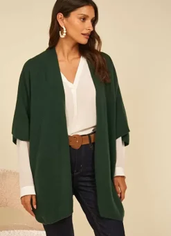 Poncho Long Et Ouvert Pur Cachemire Basilic Gwenaelle Sud Express
