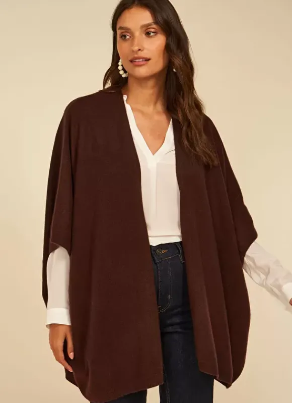 Poncho Long Et Ouvert Pur Cachemire Marron Gwenaelle Sud Express