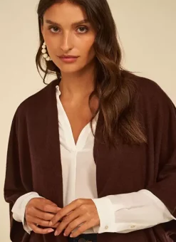 Poncho Long Et Ouvert Pur Cachemire Marron Gwenaelle Sud Express