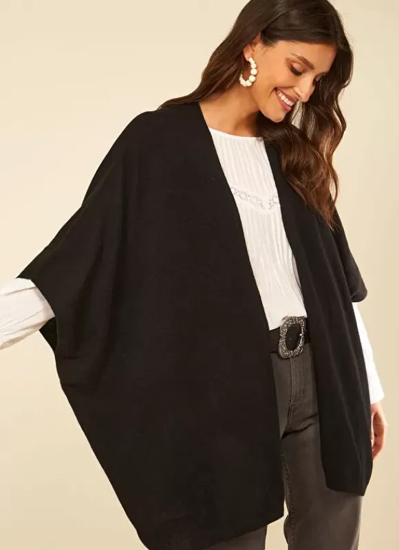 Poncho Long Et Ouvert Pur Cachemire Noir Gwenaelle Sud Express