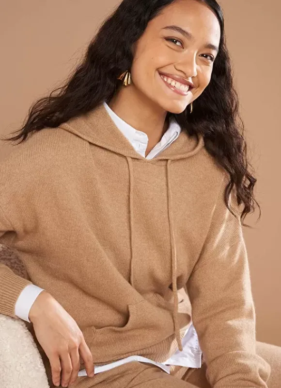 Pull A Capuche En Cachemire Epais Camel Mabebe Sud Express