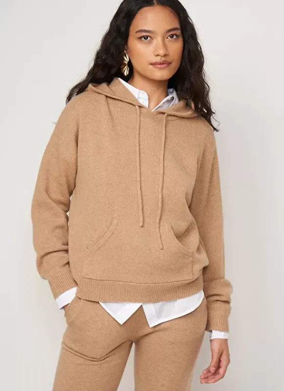 Pull A Capuche En Cachemire Epais Camel Mabebe Sud Express