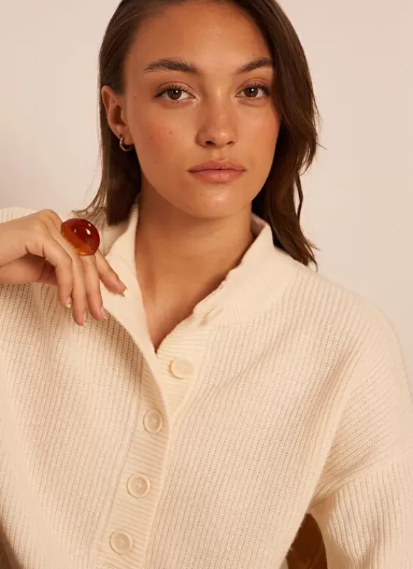 Pull A Cotes Et Col Montant Ecru Macaron Sud Express