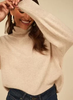 Pull Col Montant, 100% Cachemire Beige Chine Monpran Sud Express