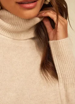 Pull Col Montant, 100% Cachemire Beige Chine Monpran Sud Express