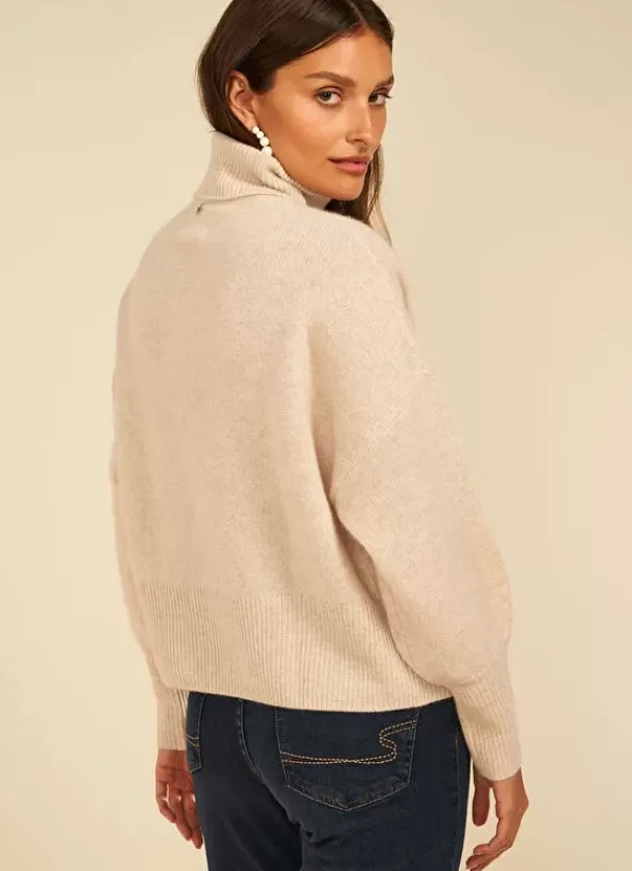 Pull Col Montant, 100% Cachemire Beige Chine Monpran Sud Express