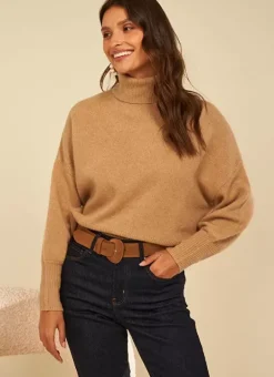 Pull Col Montant, 100% Cachemire Camel Monpran Sud Express