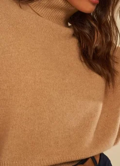Pull Col Montant, 100% Cachemire Camel Monpran Sud Express