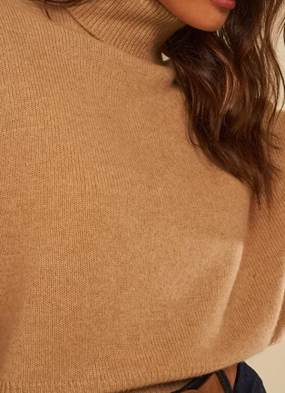 Pull Col Montant, 100% Cachemire Camel Monpran Sud Express