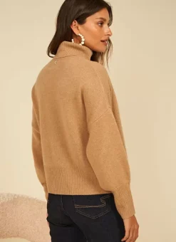 Pull Col Montant, 100% Cachemire Camel Monpran Sud Express