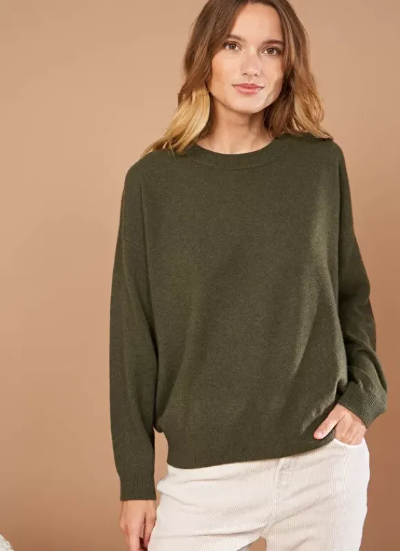 Pull Col Rond 100% Cachemire Kaki Mapoue Sud Express