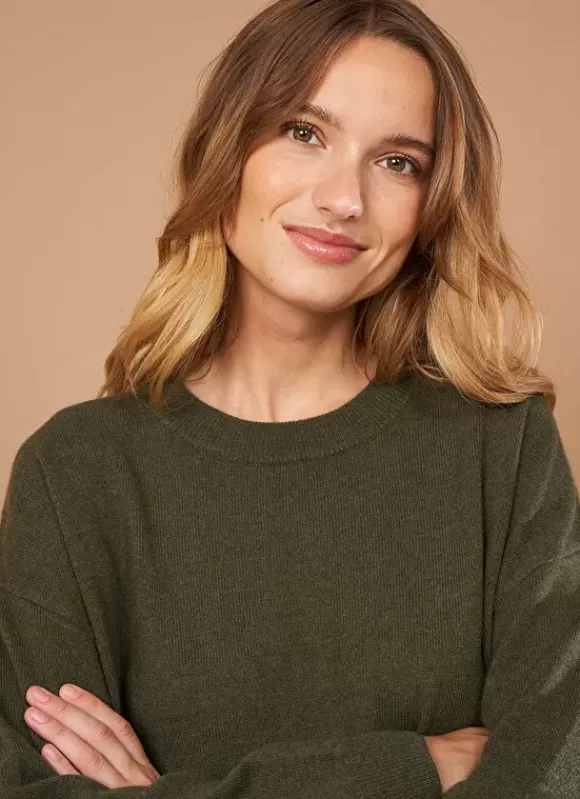 Pull Col Rond 100% Cachemire Kaki Mapoue Sud Express