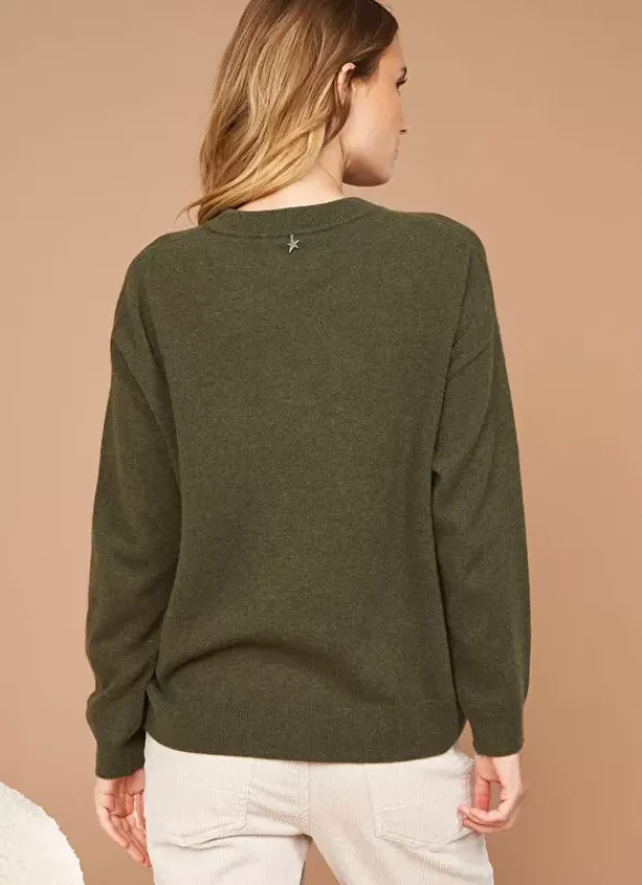 Pull Col Rond 100% Cachemire Kaki Mapoue Sud Express