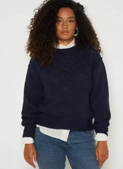 Pull Col Rond A Broderies Florales Marine Marguerite Sud Express