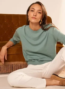 Pull Col Rond A Maille Douce Celadon Melaniae Sud Express