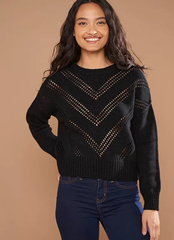 Pull Col Rond Details Ajoures Noir Maribelle Sud Express