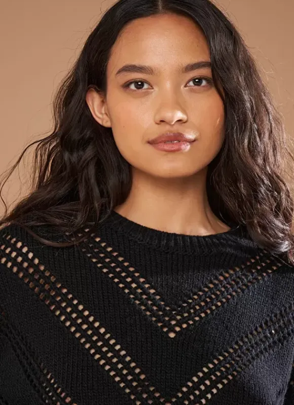 Pull Col Rond Details Ajoures Noir Maribelle Sud Express