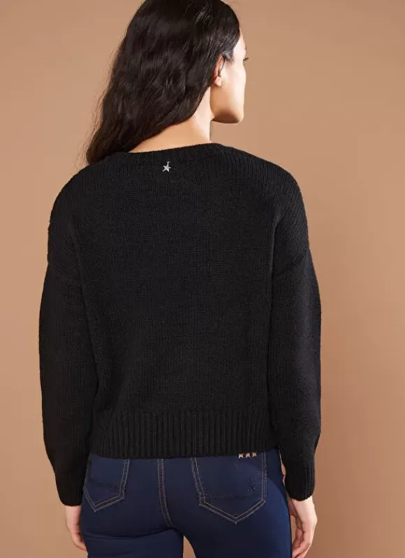 Pull Col Rond Details Ajoures Noir Maribelle Sud Express