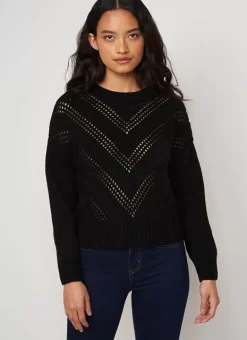 Pull Col Rond Details Ajoures Noir Maribelle Sud Express