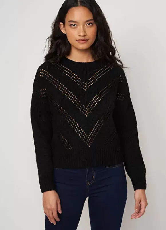 Pull Col Rond Details Ajoures Noir Maribelle Sud Express