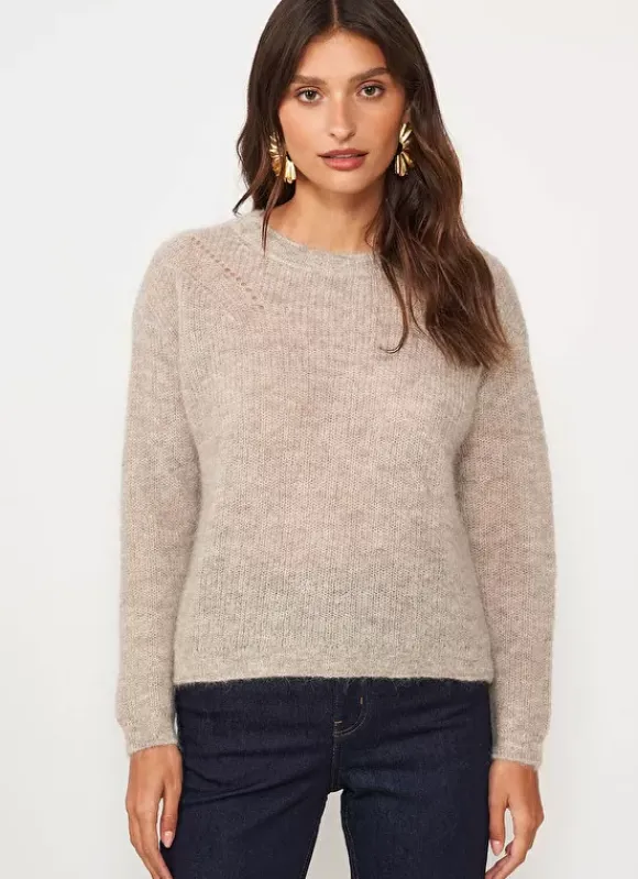 Pull Col Rond Ecru Chine Moncoeuro Sud Express