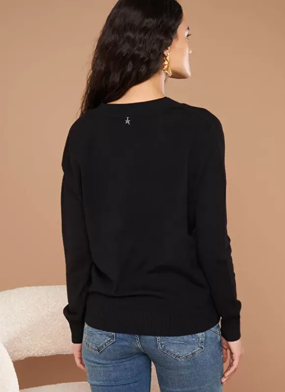 Pull Col V A Maille Douce Noir Marseillan Sud Express