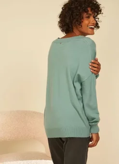 Pull Col V A Maille Douce Celadon Marseillan Sud Express