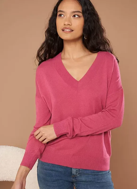 Pull Col V A Maille Douce Vieux Rose Marseillan Sud Express